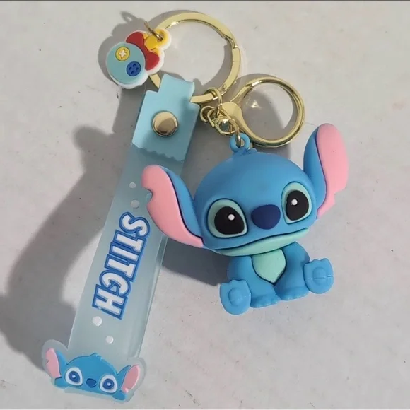 Pack 2 Stitch and Angel Disney Keychains - 3D Silicone - New with Strap - Picture 6 of 8